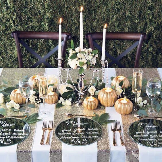 Sweet October Gold Pumpkin Table Decoration Ideas For Wedding