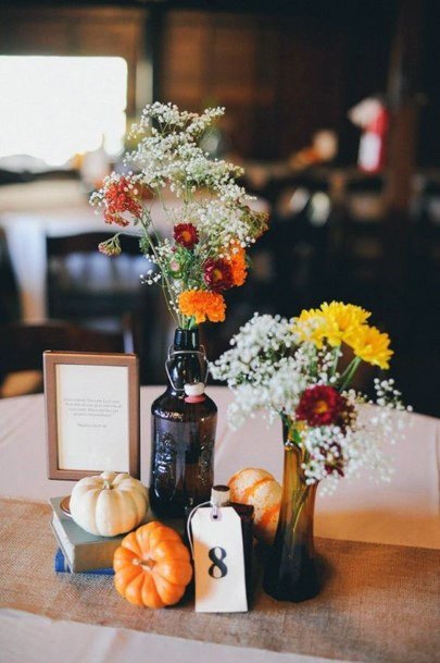 Sweet October Pumpking Cute Flower Bouquets Wedding Decor Ideas