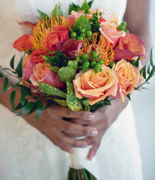 Sweet Orange Roses June Wedding Flowers Bouquet