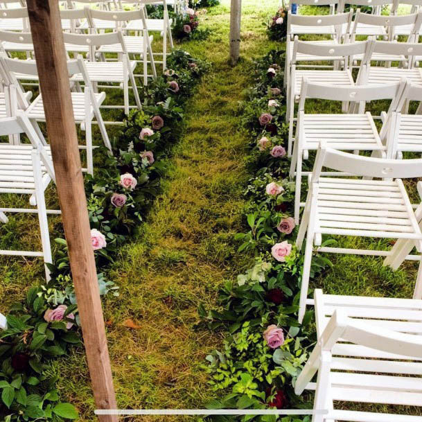 Sweet Outdoor Grassy Flower Aisle Decor Wedding Inspiration