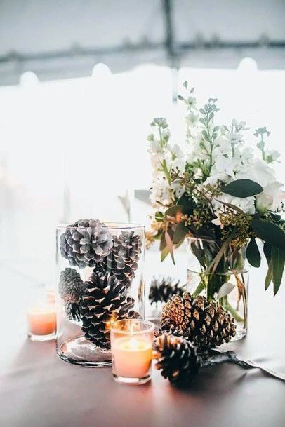 Sweet Pinecone Table Decorations For Winter Wedding Ideas