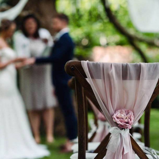 Sweet Pink Sheer Curtain Wedding Chair Decoration Ideas