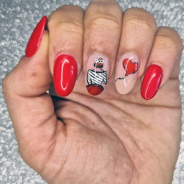 Sweet Red Romantic Nails Women