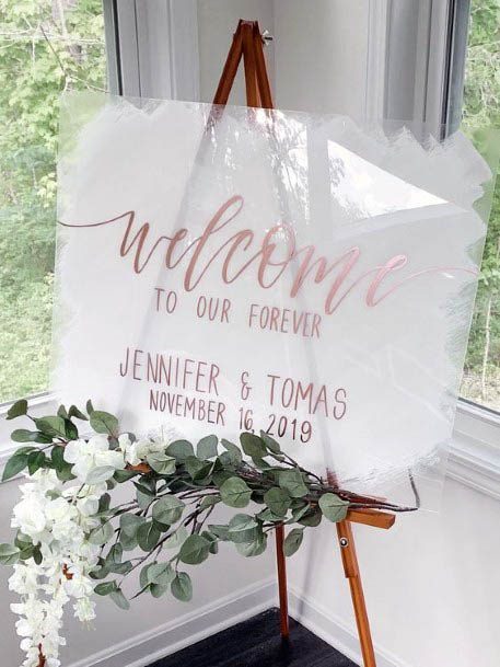 Sweet Rose Gold Welcome Script Wedding Decor Ideas