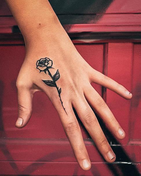 Sweet Rose Hand Tattoo Designs For Girls