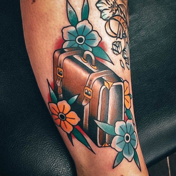 Sweet Suitcase Tattoo Designs For Girls