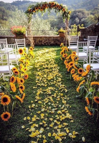 Sweet Summer Sunflower Pedals Aisle Runner Gorgeous Arch Wedding Ideas