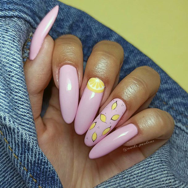 Sweet Trendy Pink Lemon Citrus Nail Ideas For Women