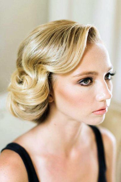 Sweet Vintage Blonde Pulled Back Curls Womens Hairstyle Idea