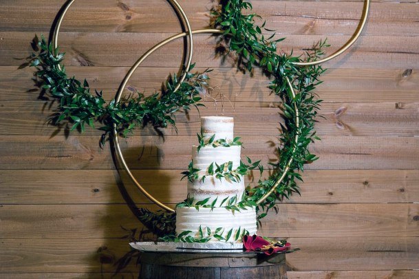 Sweet White Cake Greenery Gold Hoop Backdrop Design Desert Table For Wedding Ideas