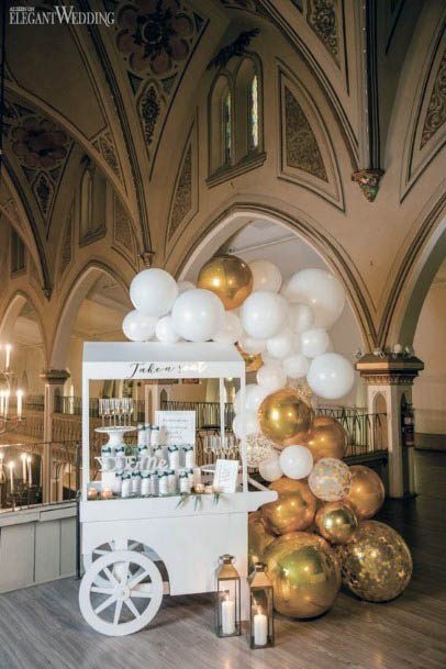 Sweet White Gold Popcorn Snack Cart Wedding Decor Ideas