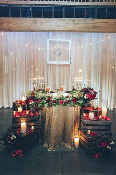 Sweet Winter Rustic Red Roses Candle Lit Wedding Stand Decoration Ideas