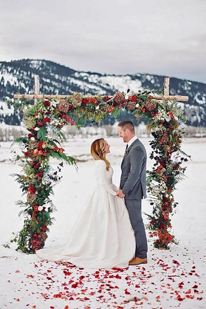 Sweet Winter White Wedding Ideas Greenery Floral Arch Christmas Ideas