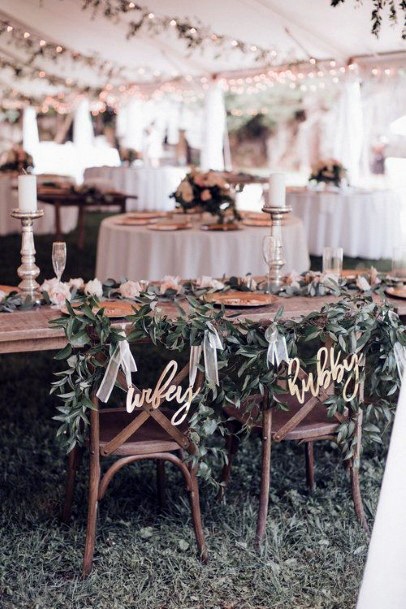 Sweetheart Table Greenery Garland Chair Decor Rustic Wedding Ideas