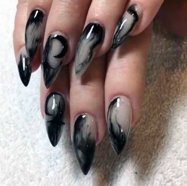 Swirled Black And White Moon Nails Women