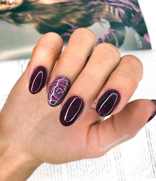 Swirling Art Dark Purple Nails Women