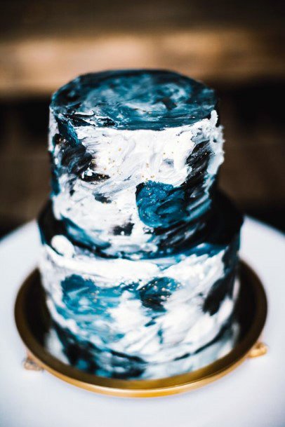 Swirls Of Blue And White Wedding Cake