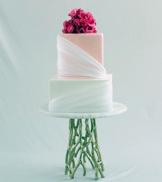 Swirls Of Cream Square Wedding Cake