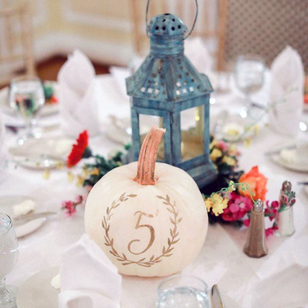 Table Number White With Gold Pumpkins Decor Fall Wedding Ideas