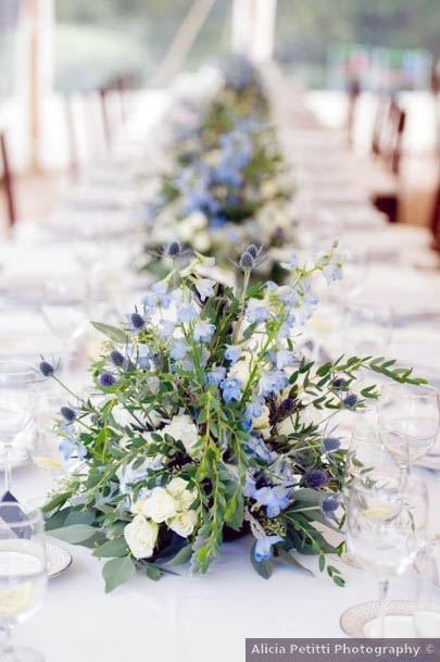 Table Runner Blue White Wedding Flowers