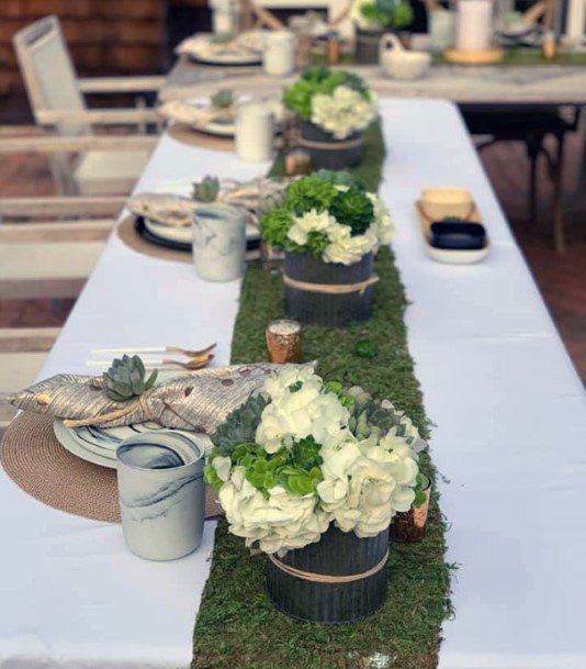 Table Runner Green Hydrangea Wedding Flowers