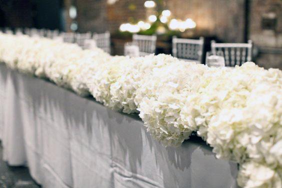 Table Runner With White Hydrangea Garland Flowers Wedding