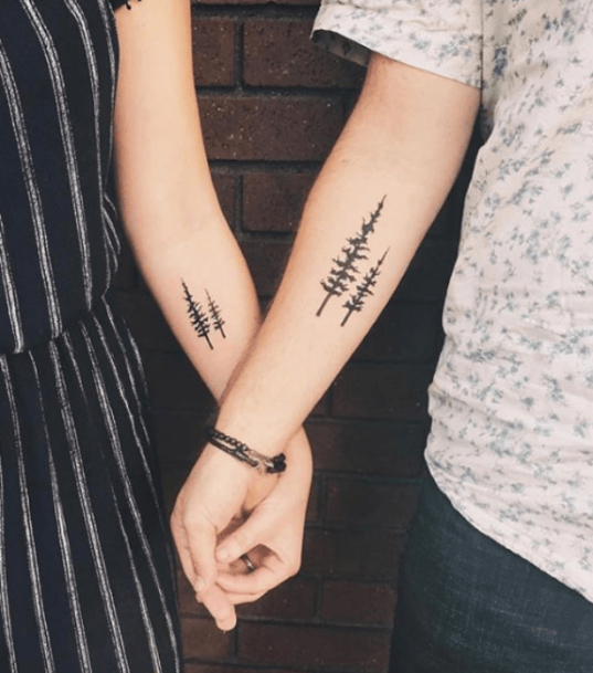 Tall Pines Couple Tattoo Forearms
