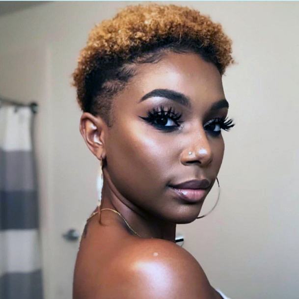 Tapered Sides Strawberry Blonde Pixie Short Natural Hairstyles For Black Women