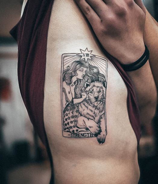 Tarot Card Ribs Strength Tattoo Designs For Women