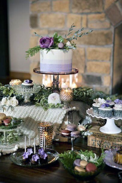 Tasty Desert Bar Purple Cupcake Wedding Cake Decor Ideas