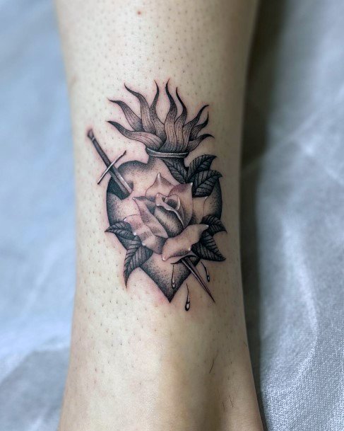 Tattoo Ideas Womens Flaming Heart Design