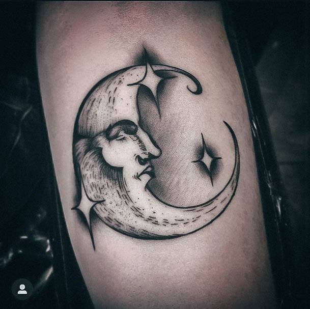 Tattoo Ideas Womens Moon And Stars Design