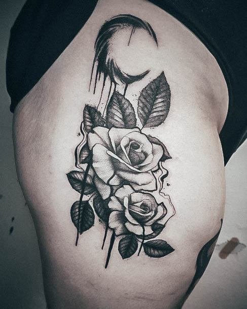 Tattoo Ideas Womens Rose Thigh Design