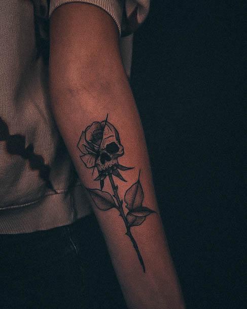 Tattoo Ideas Womens Skull And Rose Design