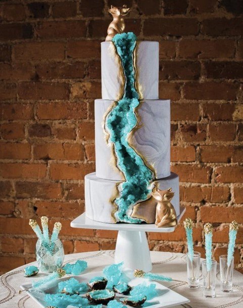 Teal Geode Wedding Cake Ideas