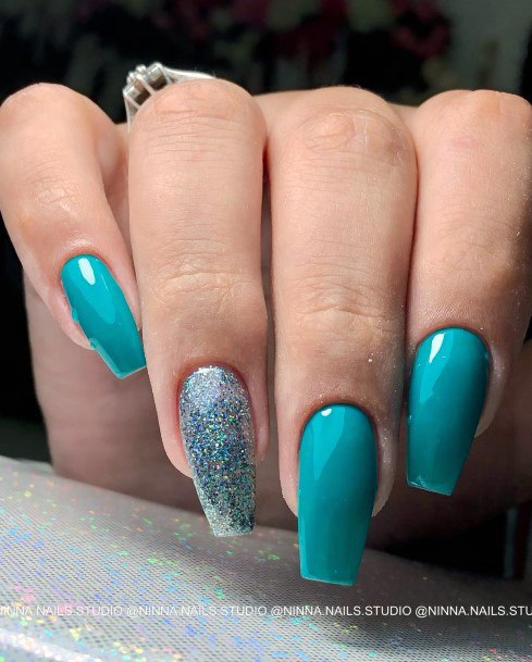 Teal Turquoise Dress Womens Nails