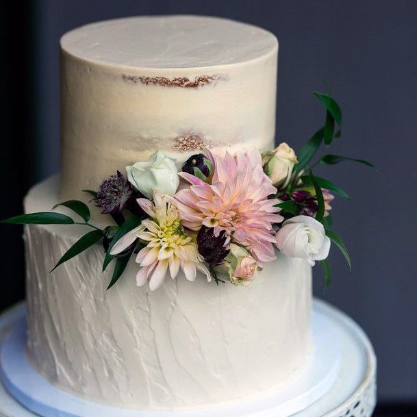 Tectured White Two Tiered Fall Wedding Cake With Flowers Women Art