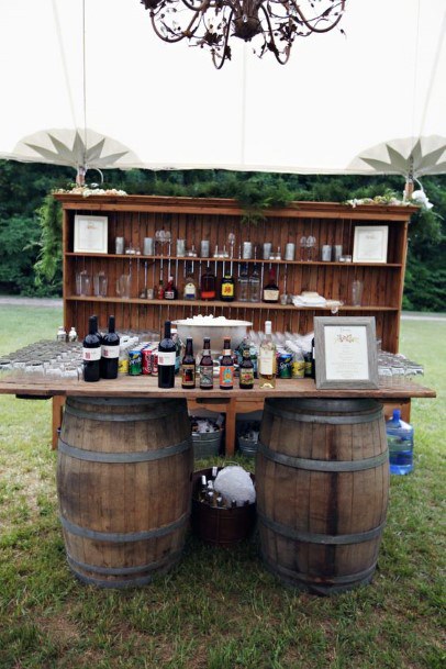 Temporary Bar Setup Bookshelf Backyard Wedding Ideas