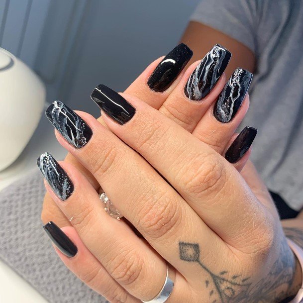 Terrific Design Ideas For Womens Black And White Marble Nail