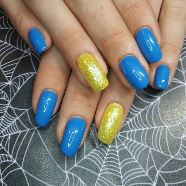 Terrific Design Ideas For Womens Blue And Yellow Nail