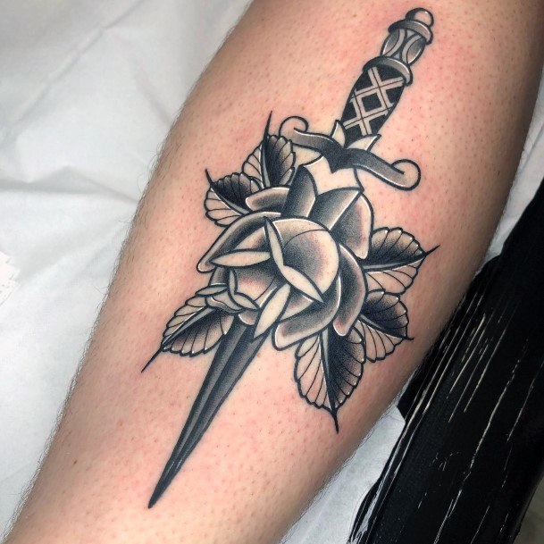 Terrific Design Ideas For Womens Dagger Rose Tattoo