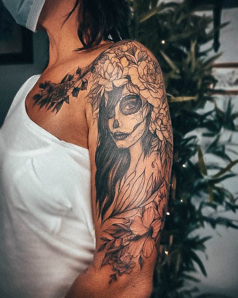 Terrific Design Ideas For Womens Day Of The Dead Tattoo