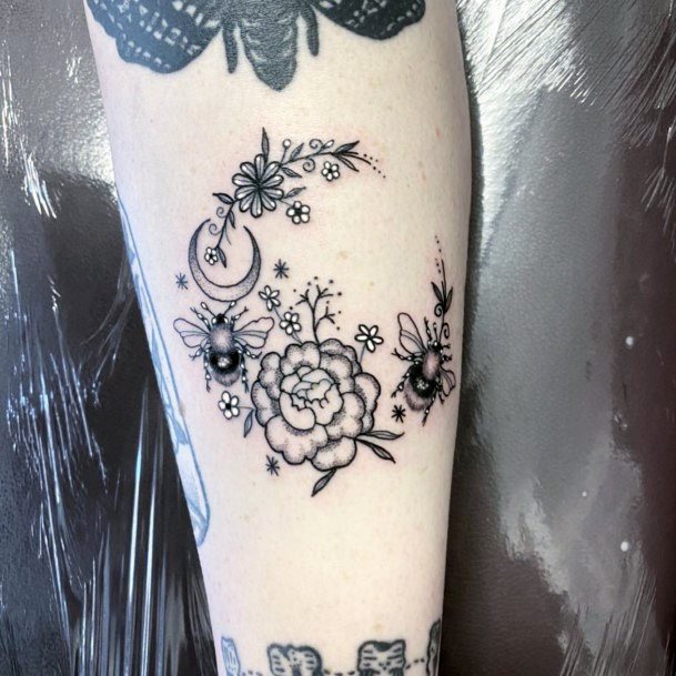 Terrific Design Ideas For Womens Flower Moon Tattoo