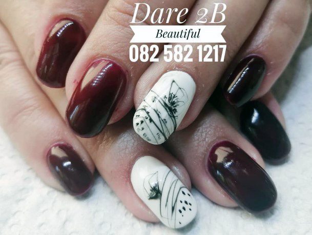 Terrific Design Ideas For Womens Maroon And Black Nail