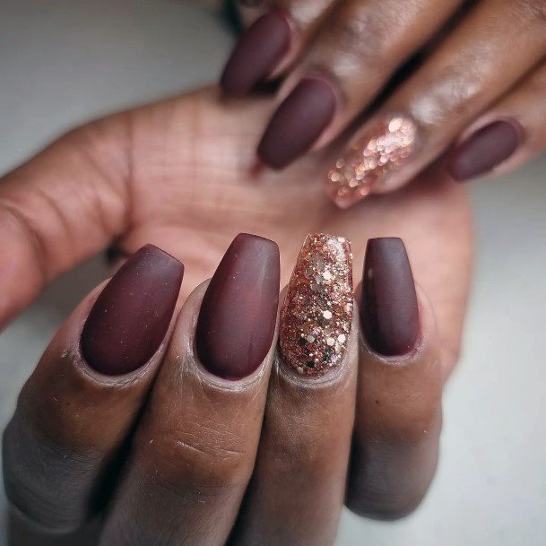 Terrific Design Ideas For Womens Maroon Glitter Nail