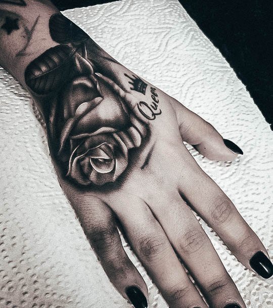 Terrific Design Ideas For Womens Rose Hand Tattoo