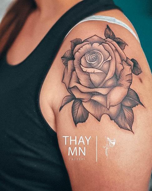 Terrific Design Ideas For Womens Rose Shoulder Tattoo