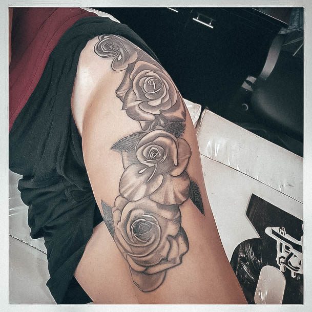 Terrific Design Ideas For Womens Rose Thigh Tattoo