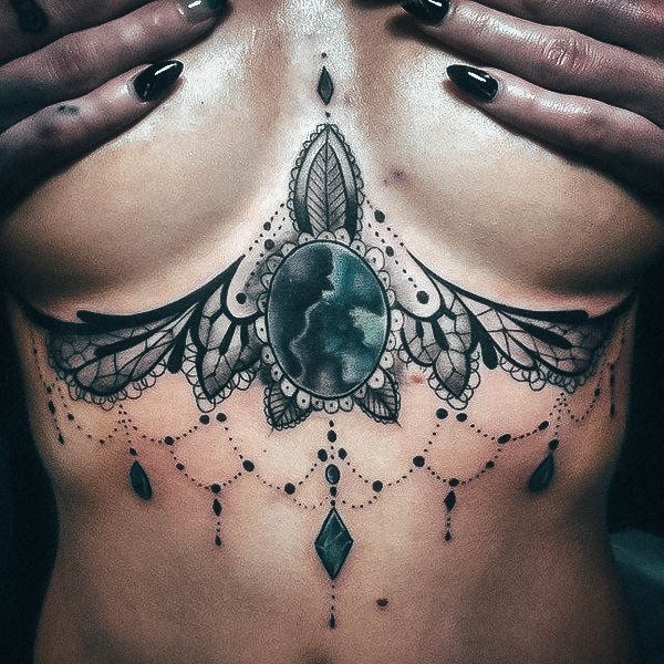 Terrific Design Ideas For Womens Sternum Tattoo