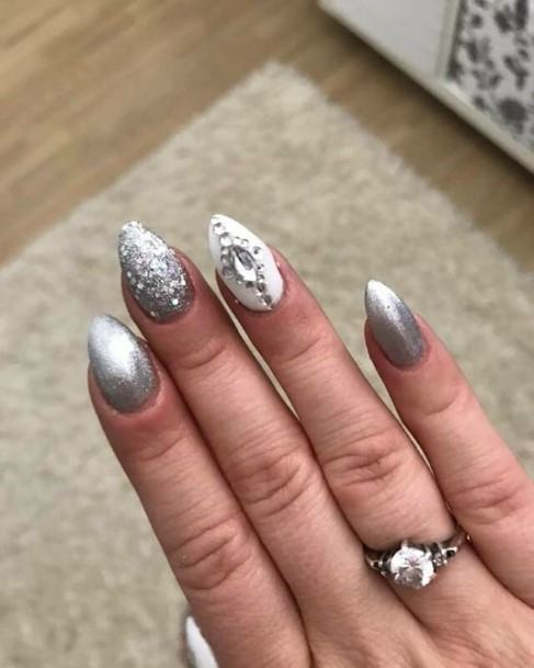 Terrific Design Ideas For Womens White And Silver Nail